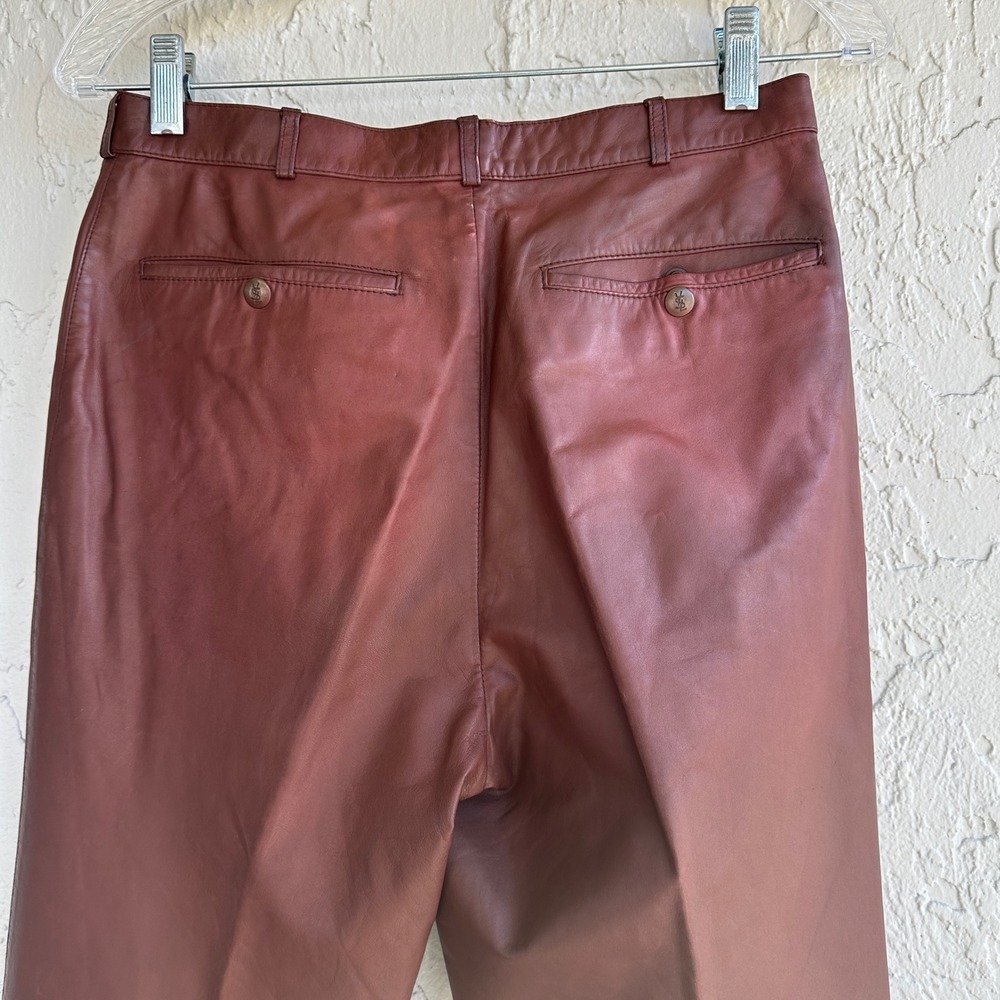 Yves Saint Laurent Vintage Leather Pant‎ Burgundy Mahogany Straight YSL Women 28 - Picture 5 of 12